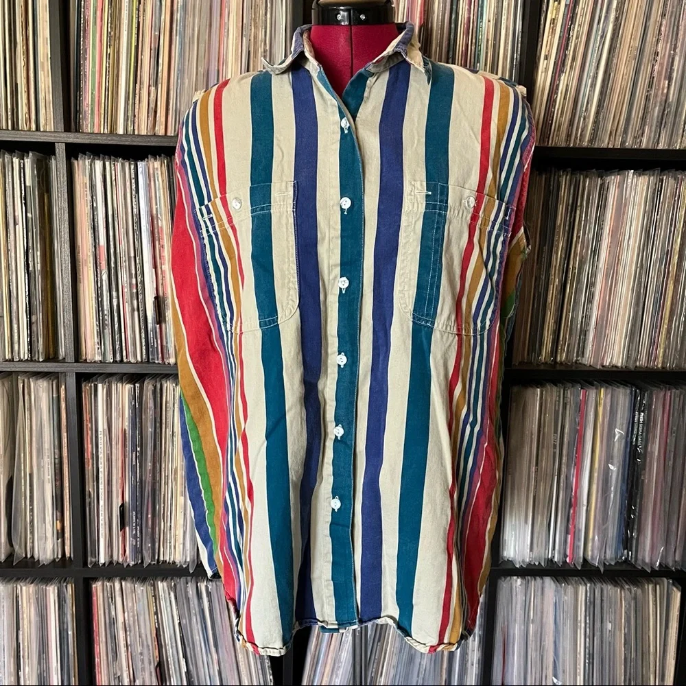 90s y2k vintage striped button down cotton - Picture 2 of 7
